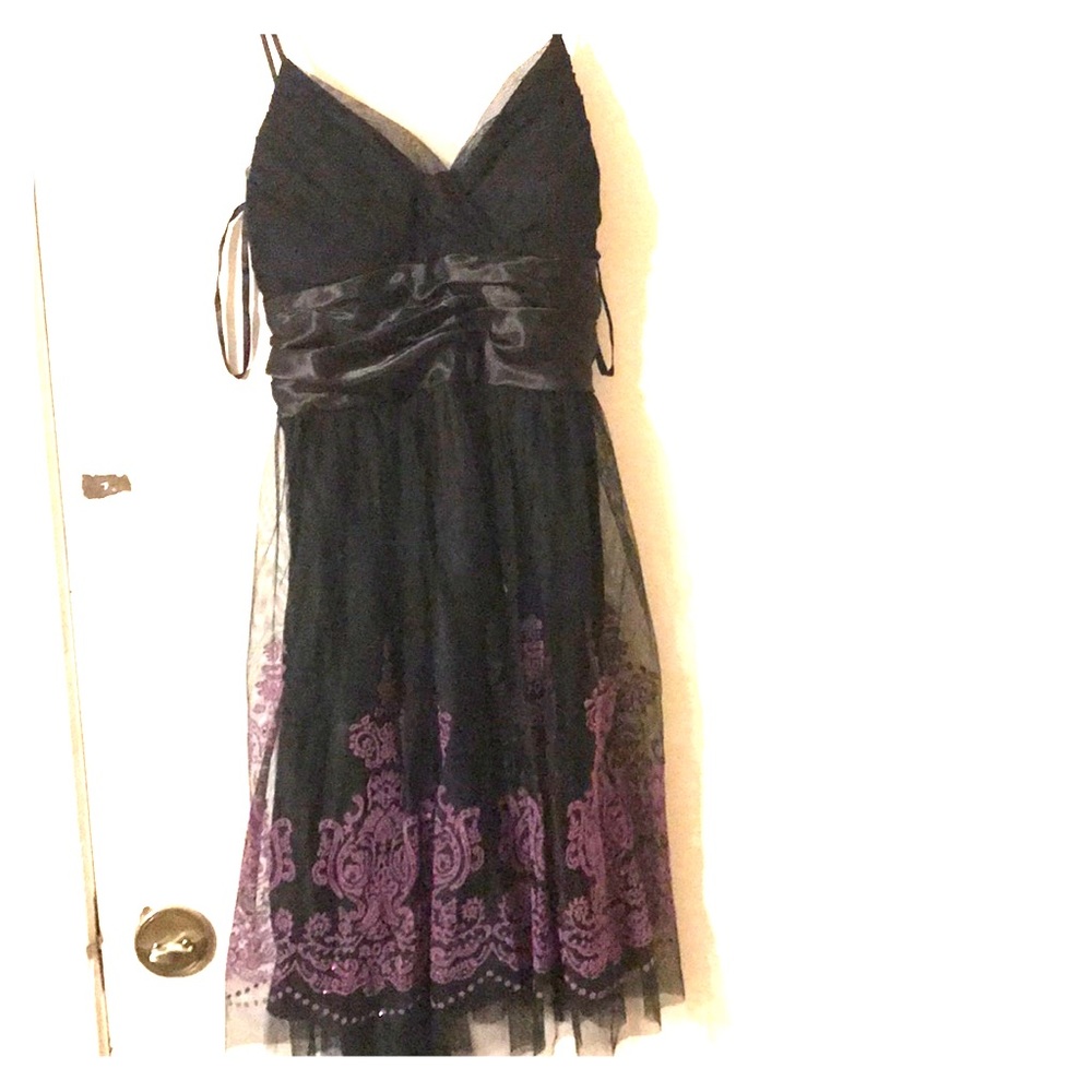 Black with purple design spaghetti strap dress
